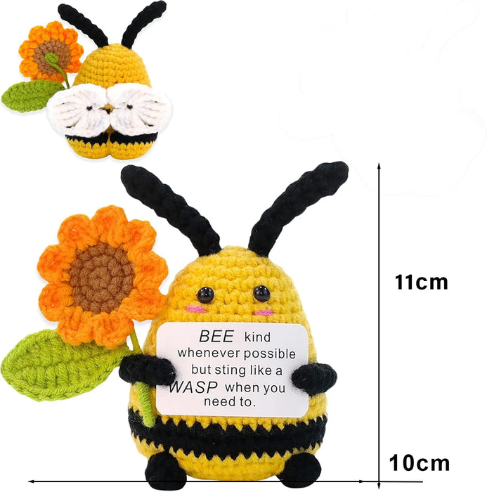 Handmade Positive Message Cute Upbeat Bee Crochet Plush Dolls For Desktop And Home Decor On Sale