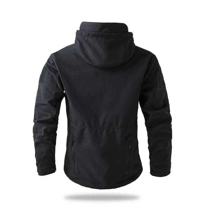 Black Men’s Waterproof Softshell Jacket with Fleece Lining – Hooded Outdoor Coat On Sale