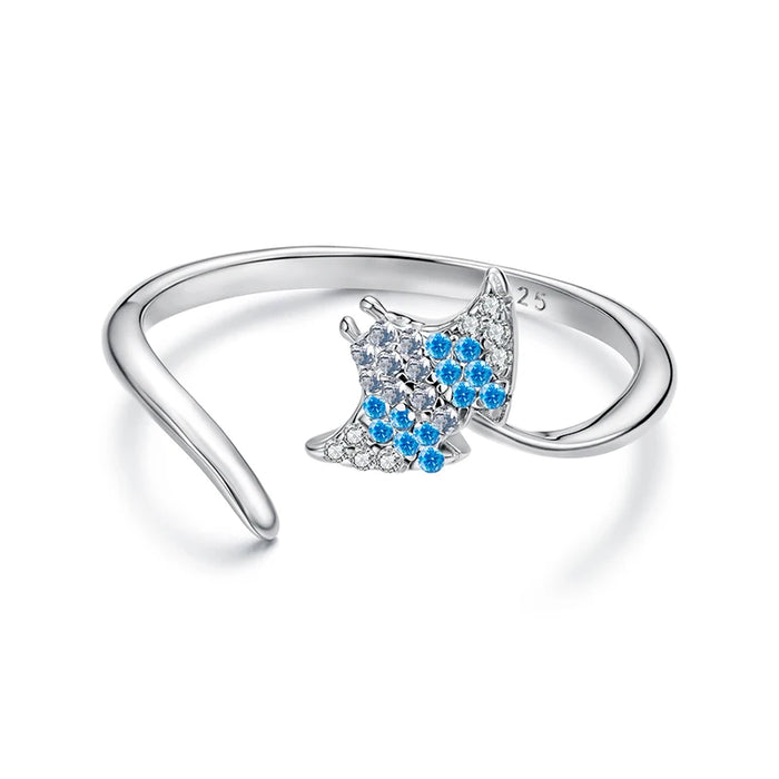 925 Sterling Silver Ocean Marine Life Manta Ray Fish Theme Open Rings Collection On Sale
