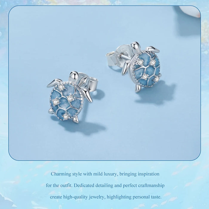 925 Sterling Silver Ocean Marine Life Theme Blue Sea Turtle Stud Earrings Collection On Sale