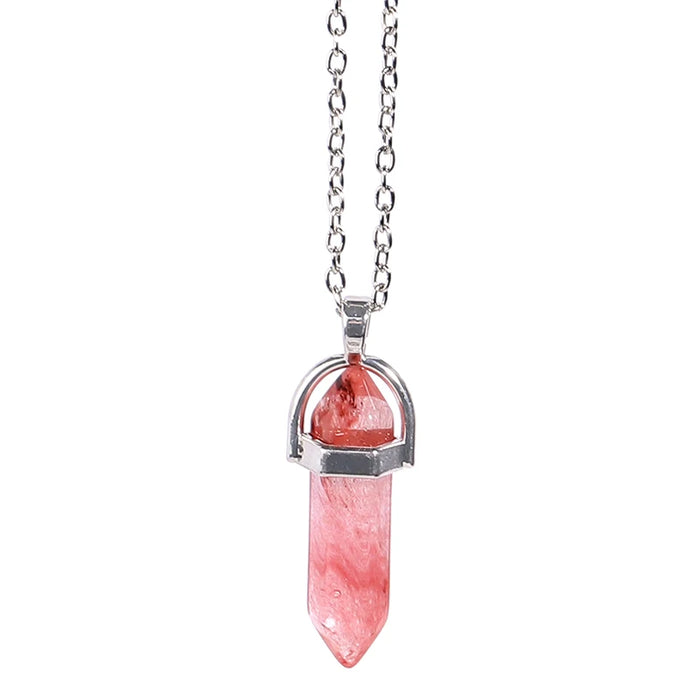 Natural Cherry Quartz Crystal Hexagonal Pillar Bullet Pendant Necklaces On Sale