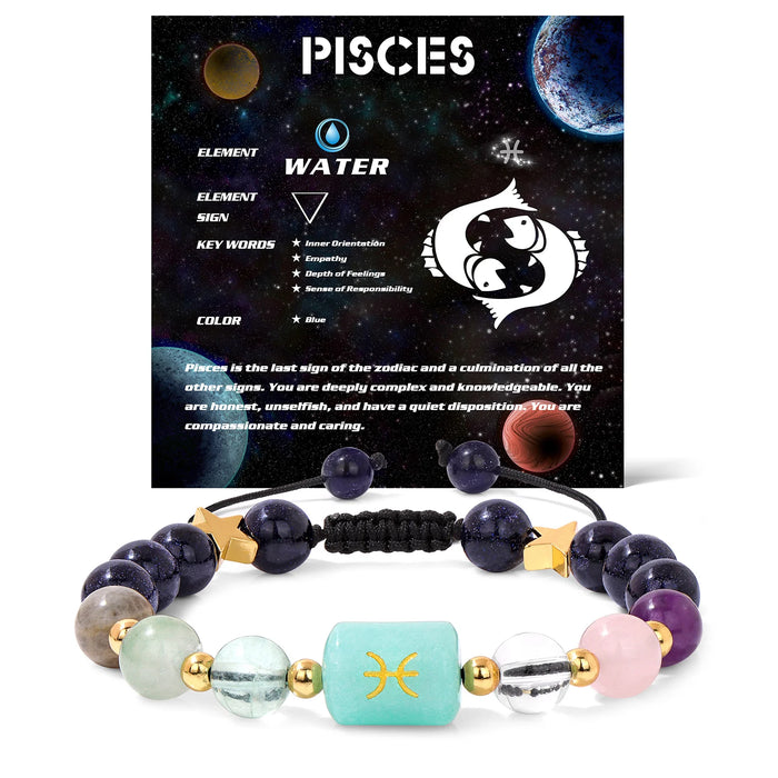 12 Constellation Zodiac Pisces Signs Natural Stone Quartz Beads Braided Bracelets For Women And Men On Sale
