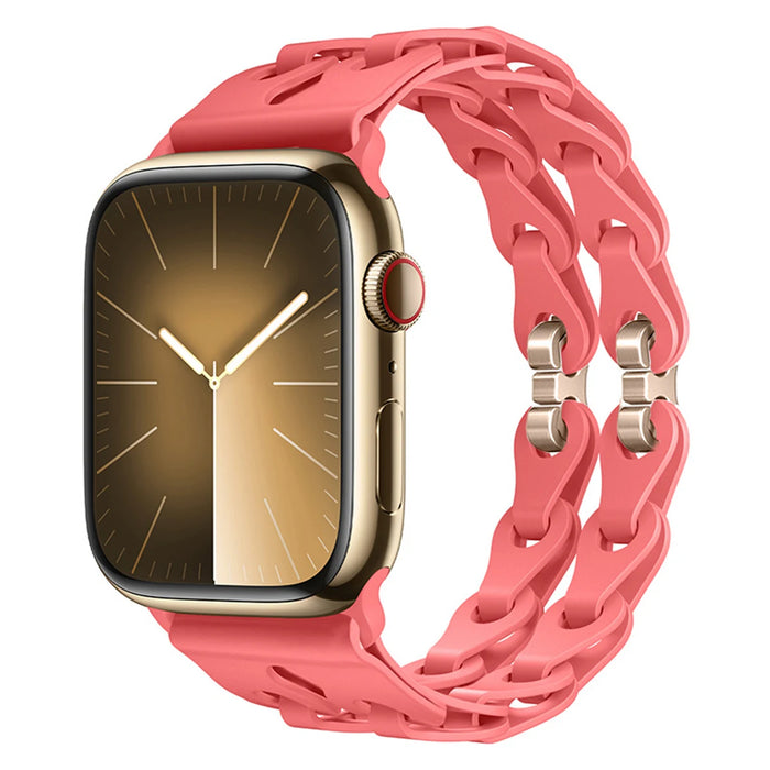 Hot Pink Bike Chain Link Silicone Watch Band for Apple Watch Compatible Models 38mm - 49mm On Sale