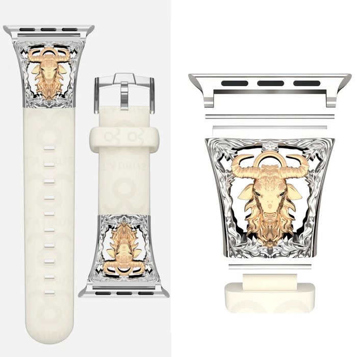 Taurus Beige - 12 Constellations Silicone Sport Watch Band With Stainless Steel Zodiac Symbol Detail Compatible with Apple Watch Series 1–11, SE, Ultra, and Ultra 2 On Sale