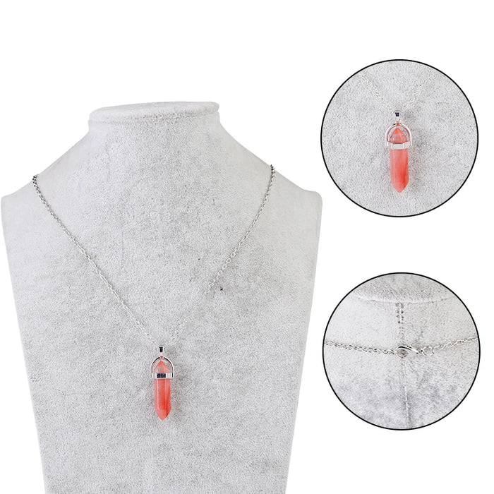 Natural Quartz Crystal Hexagonal Pillar Bullet Pendant Necklaces On Sale