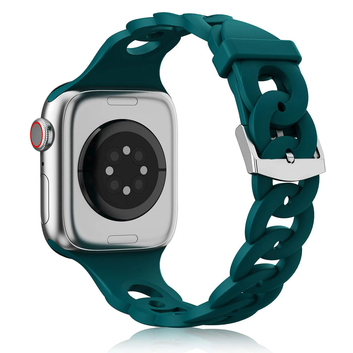 Pacific Green O-Ring Silicone Chain Link Bracelets For Apple Watch Band 38mm, 40mm, 41mm, 42mm, 44mm, 45mm, 46mm, 49mm On Sale
