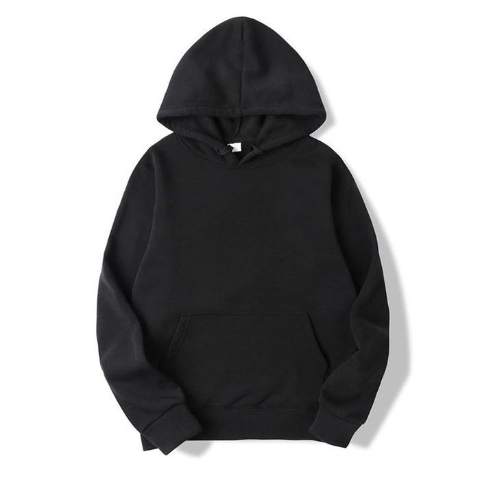 Super Comfy Black Solid Color Pullover Hoodie Unisex Casual Streetwear Sweatshirt On Sale