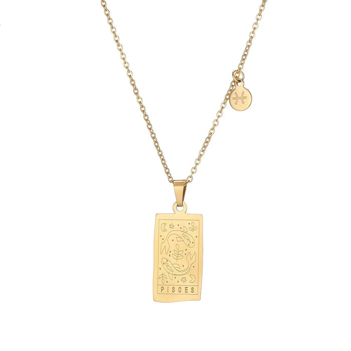 Gold Pisces Zodiac Sign Stainless Steel Pendant Necklace – Tarot Card Style Constellation Necklace for Women On Sale