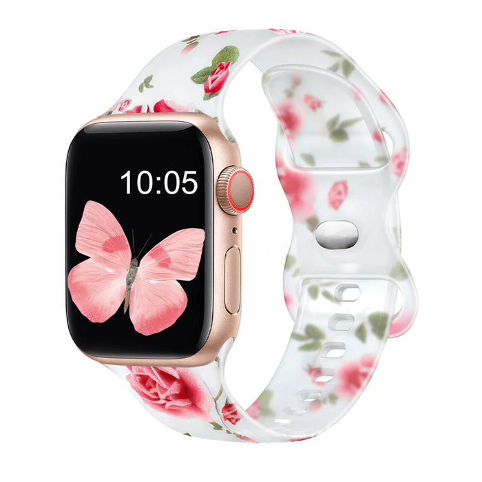 Rose Prints Strap for Apple Watch Band 38mm/40mm/42mm/44mm/45mm/49mm On Sale