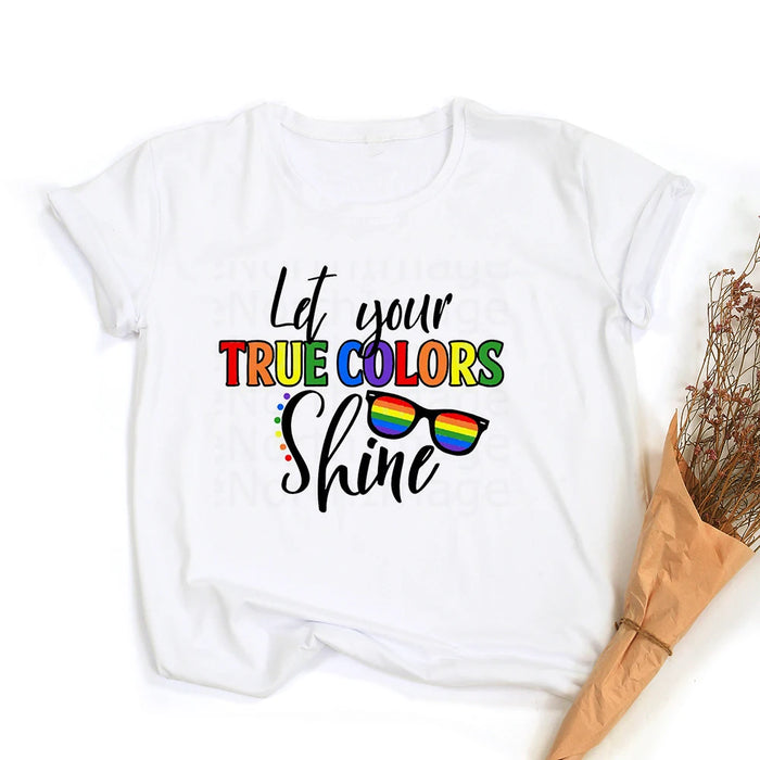 Rainbow Let Your True Colors Shine  Print Retro Graphic T-shirt On Sale