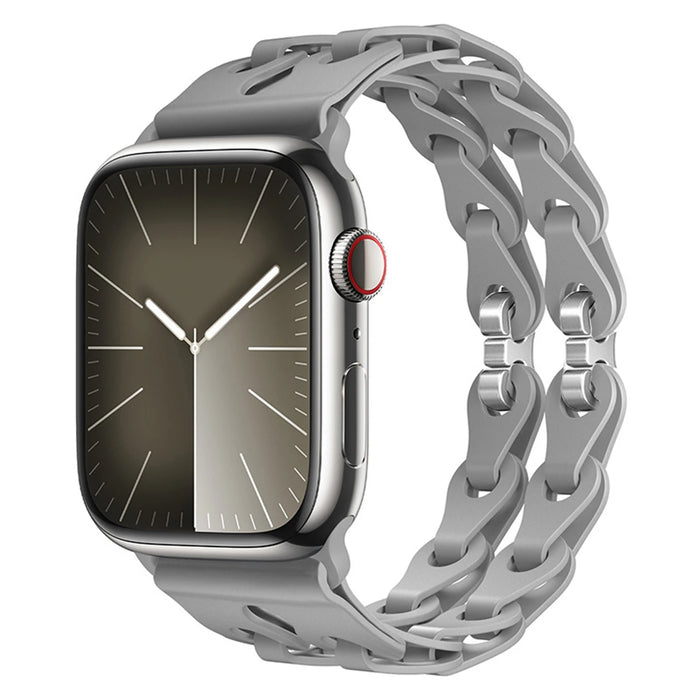 Light Gray Bike Chain Link Silicone Watch Band for Apple Watch Compatible Models 38mm - 49mm On Sale