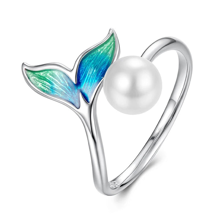 925 Sterling Silver Ocean Marine Life Mermaid Tail And Pearl Theme Open Rings Collection On Sale