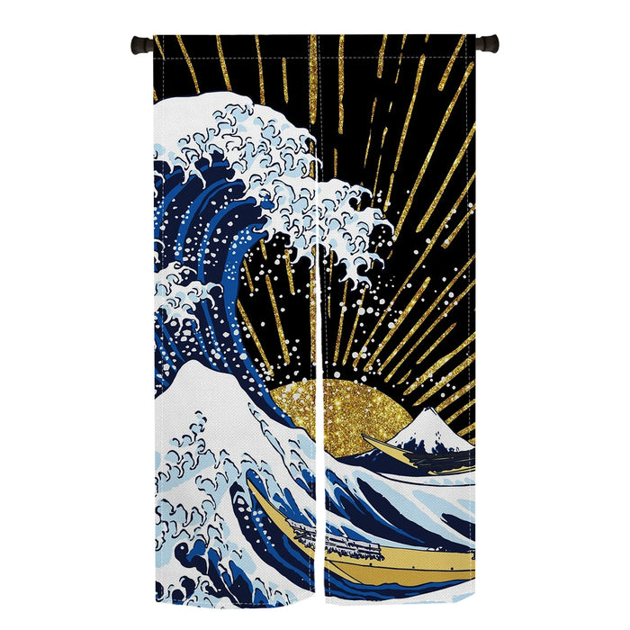 Japanese Linen Patterned Doorway Tapestry Noren On Sale - Sun Rise Ocean