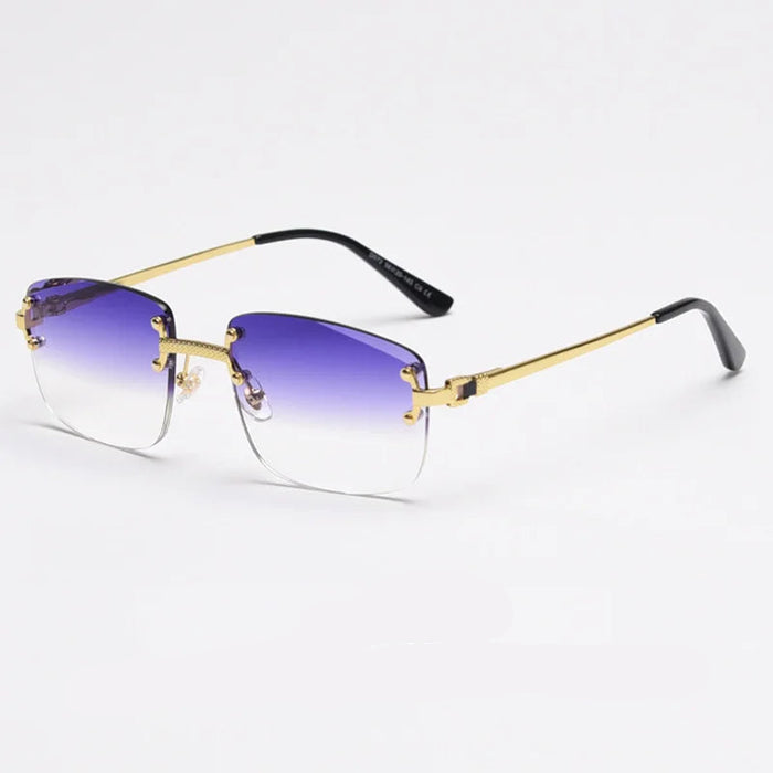 Gold Purple Classic Rectangular Rimless Sunglasses On Sale