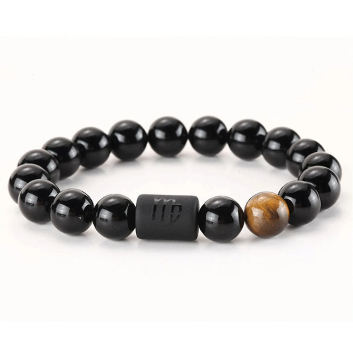 Black Obsidian Zodiac Constellation Charm Black Onyx Natural Stone Bead Bracelet For Women And Men On Sale