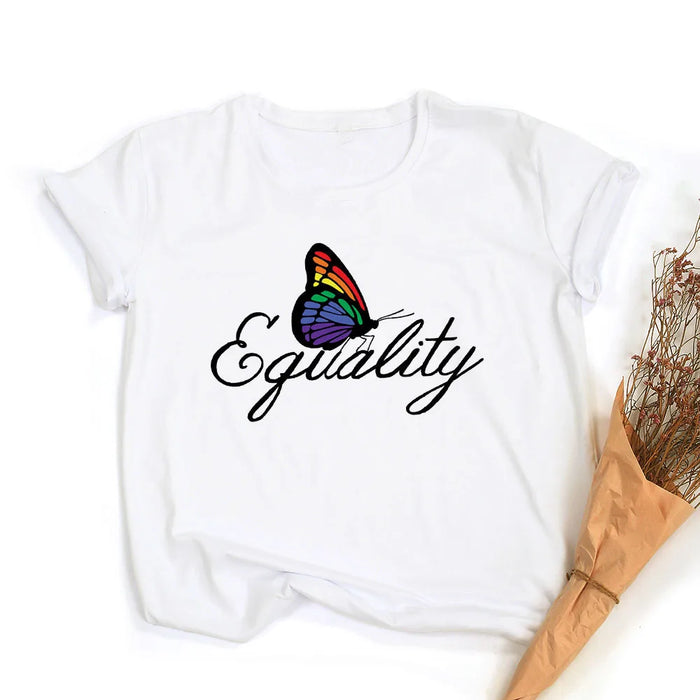 Rainbow Butterfly Print Retro Graphic T-shirt On Sale