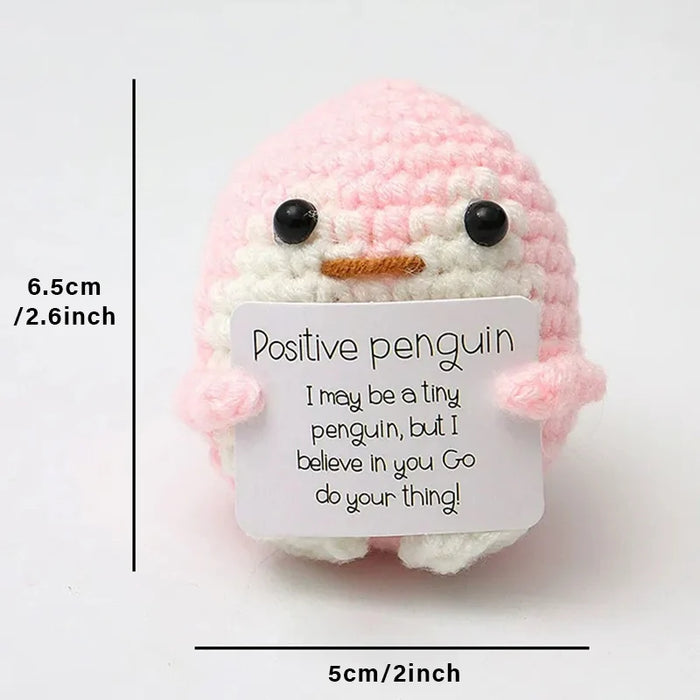 Handmade Positive Message Cute Upbeat Penguin Crochet Plush Dolls For Desktop And Home Decor On Sale