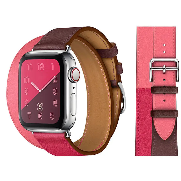 Double Wine Rose Genuine Leather Loop Apple Watch Band For iWatch Series On Sale