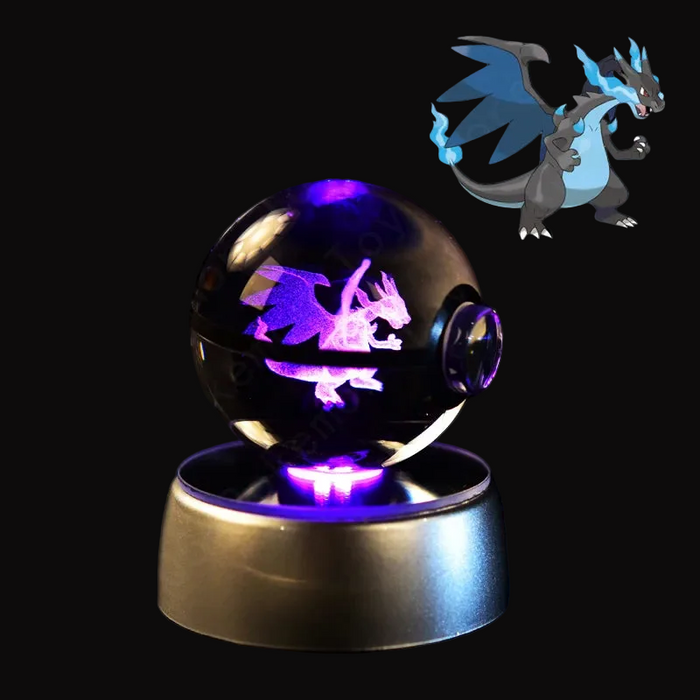 3D Crystal Glass Poke Ball Night Lights Collection Contained Inside Anime Mega Charizard X Character On Sale