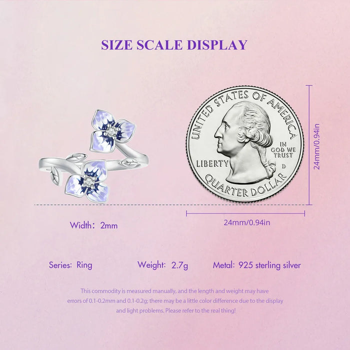 925 Sterling Silver Purple Pansy Flowers Open Rings On Sale