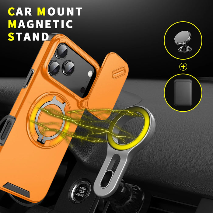 iPhone Magnetic Ring Stand Armor Case With Camera Protection Slide Cover For iPhone 17, 16, 15, 14, 13 Series On Sale