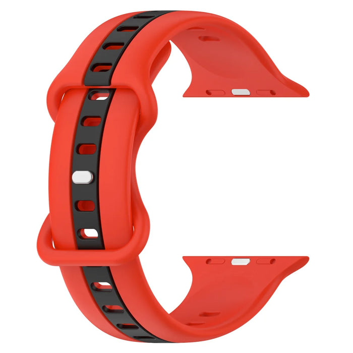 Red Black Two Color Stripe Designs Silicone Apple Watch Band 38mm, 40mm, 41mm, 42mm, 44mm, 45mm, 46mm, 49mm On Sale