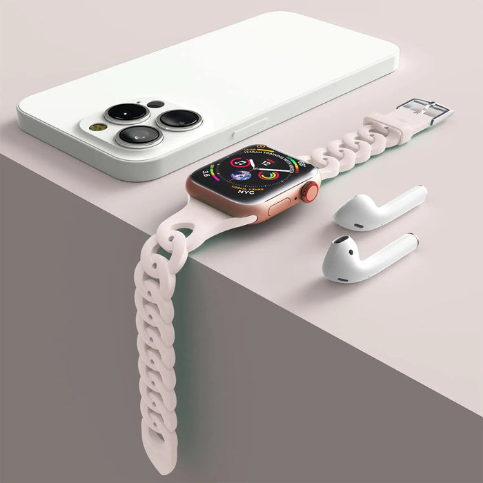 O-Ring Silicone Chain Link Bracelets For Apple Watch Band 38mm, 40mm, 41mm, 42mm, 44mm, 45mm, 46mm, 49mm On Sale