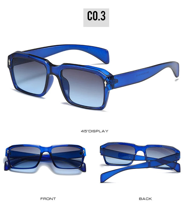 Blue Classic Retro Style Rectangle HD Lens UV400 Sunglasses On Sale