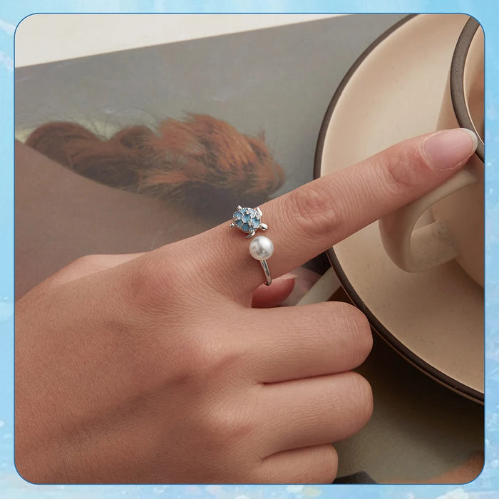 925 Sterling Silver Ocean Marine Life Sea Turtle And Pearl Theme Open Rings Collection On Sale