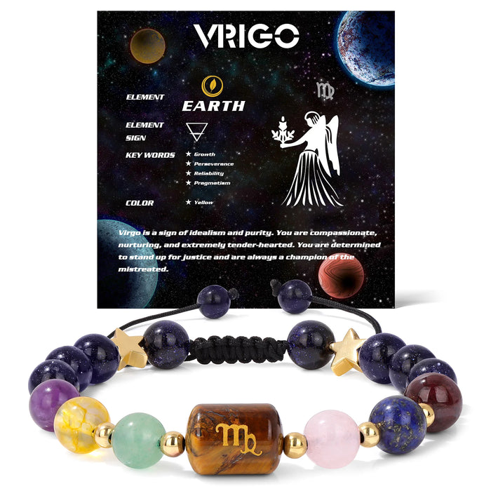 12 Constellation Zodiac Virgo Signs Natural Stone Quartz Beads Braided Bracelets For Women And Men On Sale