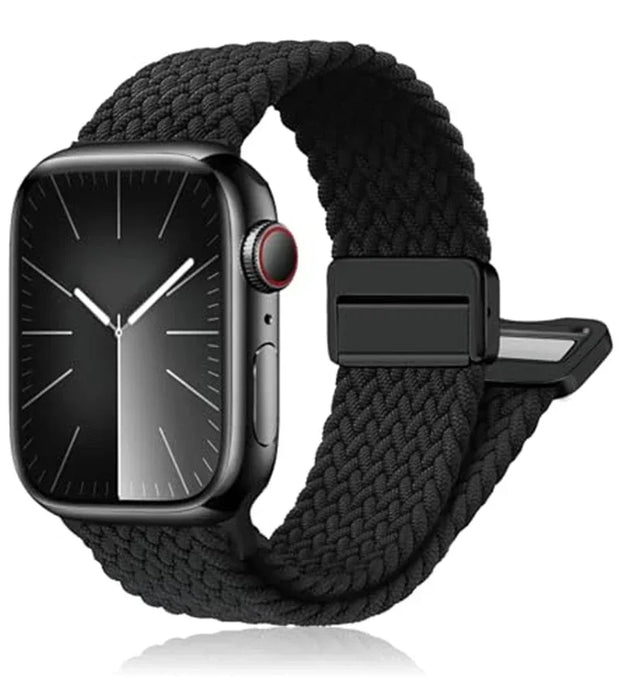 Black Braided Solo Loop Apple Watch Bracelet With Double-sided Magnetic Clasp For iWatch Series On Sale