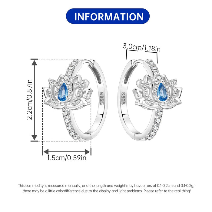 925 Sterling Silver Flower Design Hoop Earrings - Blue Lotus On Sale