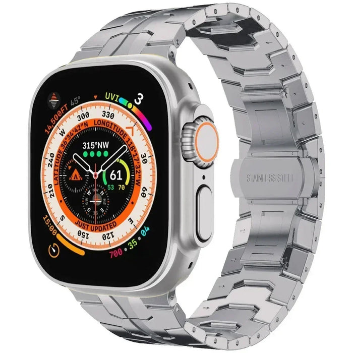 Titanium Stainless Steel Luxury Iron Man Style Watch Band For Apple iWatch 49mm, 46mm, 45mm, 44mm, 42mm, 41mm, Ultra 2 On Sale