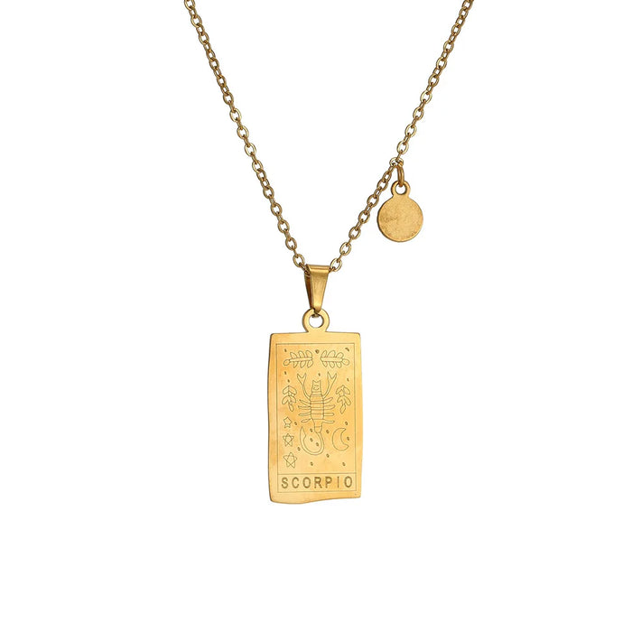 Gold Scorpio Zodiac Sign Stainless Steel Pendant Necklace – Tarot Card Style Constellation Necklace for Women On Sale
