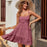 Women's Jacquard Dots Texture Drop-Waist Tie Shoulder Straps Square Neck Pink Lace Loose Mini Dresses On Sale