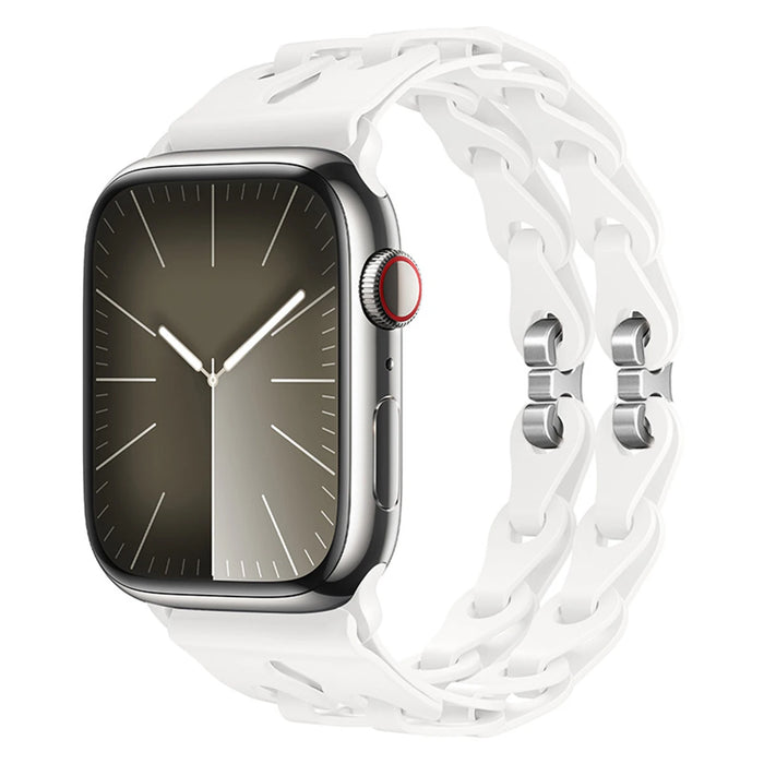 White Bike Chain Link Silicone Watch Band for Apple Watch Compatible Models 38mm - 49mm On Sale