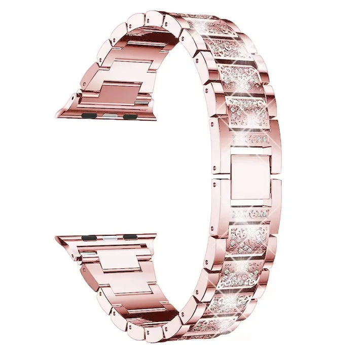 Rose Pink Stainless Steel Rhinestone Watch Band Adjustable Folding Clasp For Apple Watch Series On Sale