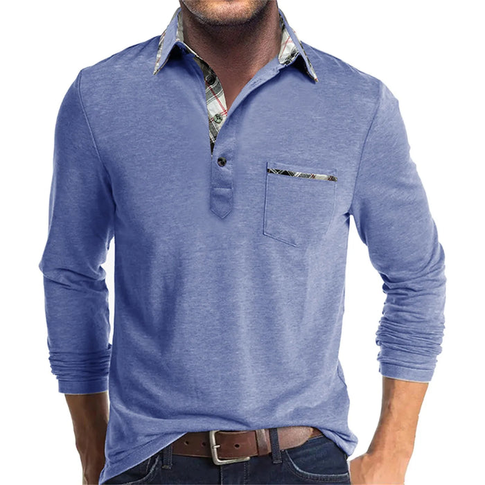 Blue Modern Long Sleeve Men Polo Shirt On Sale