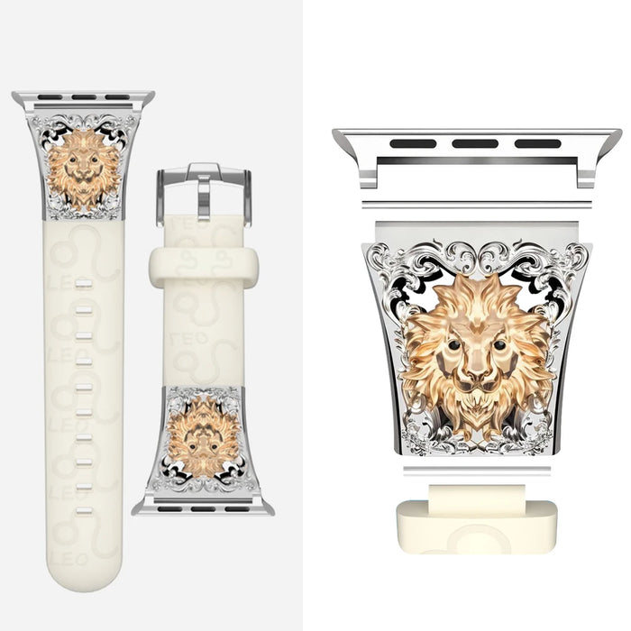Leo Beige - 12 Constellations Silicone Sport Watch Band With Stainless Steel Zodiac Symbol Detail Compatible with Apple Watch Series 1–11, SE, Ultra, and Ultra 2 On Sale