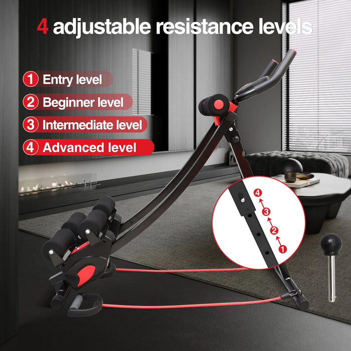 Height Adjustable Foldable Ab Exercise Machine with LCD Monitor, Dual Track Core Trainer for Home Gym On Sale