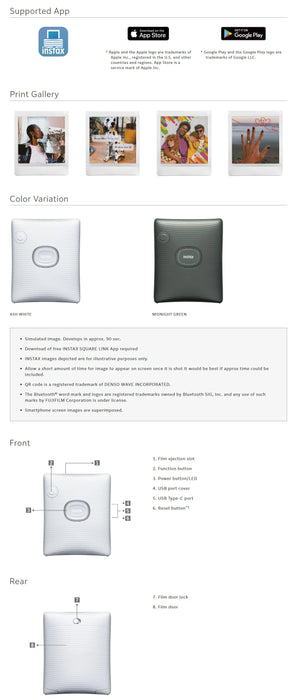 Fujifilm Instax Mini Square Link 3 Bluetooth Instant Photo Printer For Instax Mini Film – Portable Smartphone Printer (Multiple Colors) On Sale