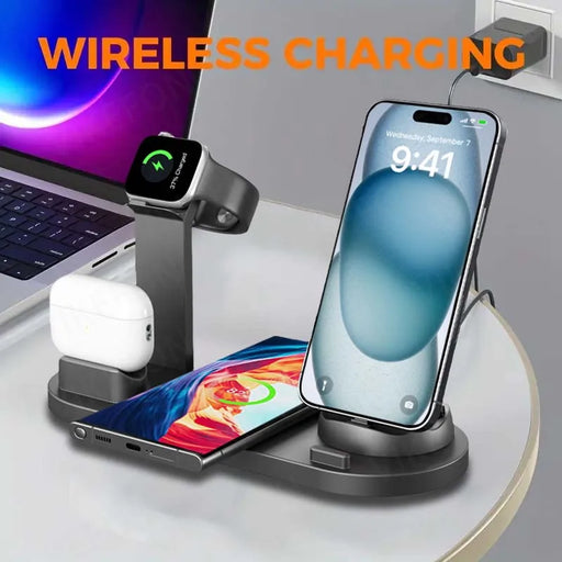 Qi-compatible Multi-device Wireless Charging Station With Smartphone, Smartwatch Holder and Earbud Charging Support On Sale