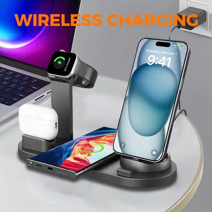 Qi-compatible Multi-device Wireless Charging Station With Smartphone, Smartwatch Holder and Earbud Charging Support On Sale
