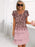 Women's Light Pink Sparkle Crew Neck Short Sleeves Tiered Chiffon Dresses On Sale