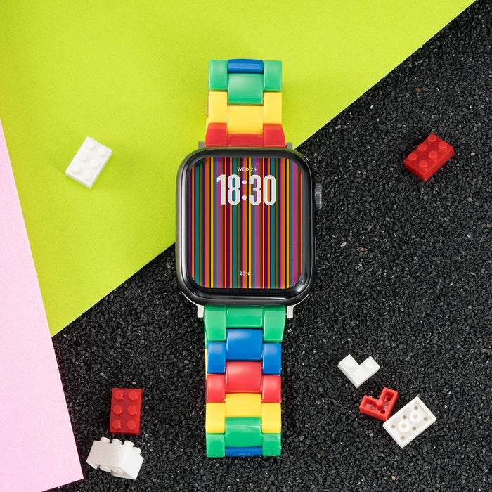 Colourful brick-style resin watch band with matching protective case compatible with Apple Watch 38mm–49mm on sale