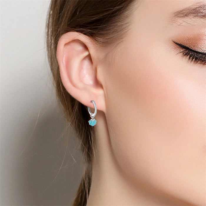 Elegant Ocean-Inspired 925 Sterling Silver Hoop Earrings Optional Luminous Accent On Sale