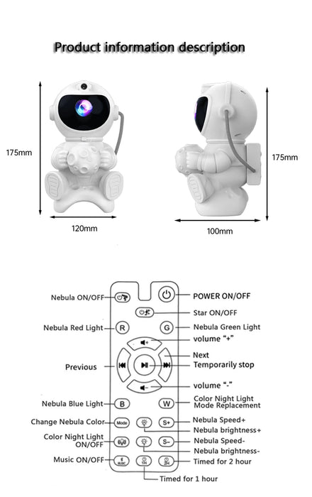 Product Information Of Astronaut LED Galaxy Star Projector Night Light with Bluetooth Speaker And Remote Control
