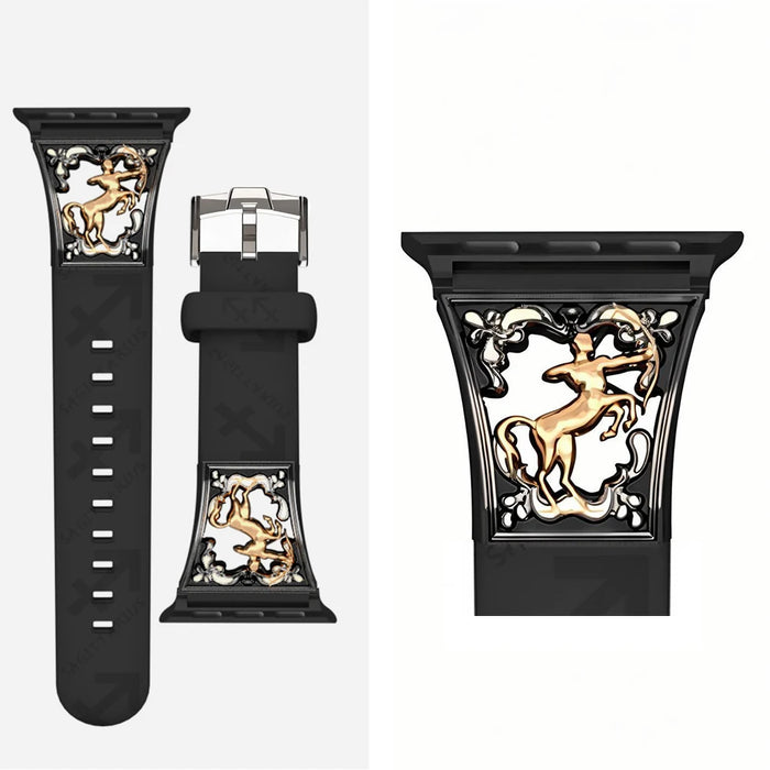 Sagittarius Black - 12 Constellations Silicone Sport Watch Band With Stainless Steel Zodiac Symbol Detail Compatible with Apple Watch Series 1–11, SE, Ultra, and Ultra 2 On Sale