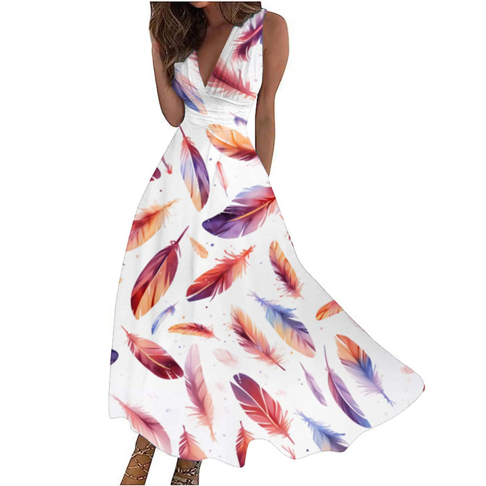 Feather Printed White Dress On Sale