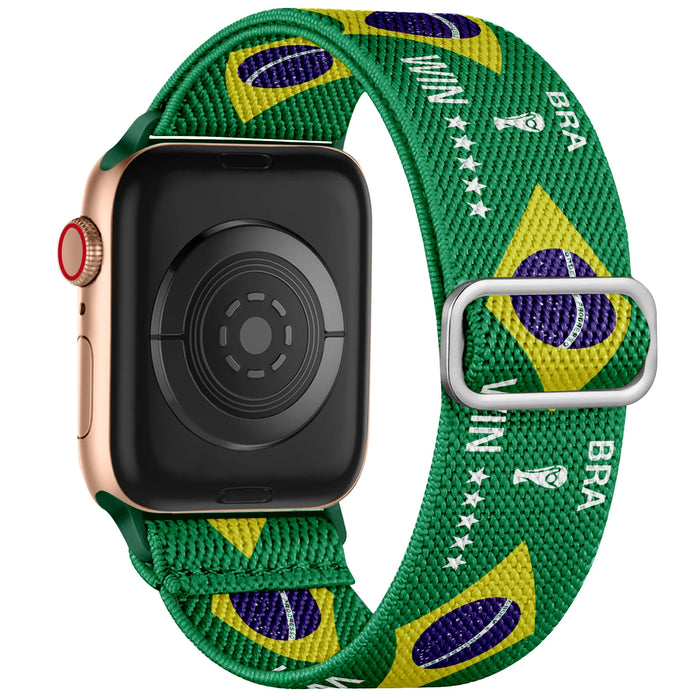 Brazil flag soccer series nylon stretch adjustable watch band compatible with Apple Watch 38mm-49mm On Sale